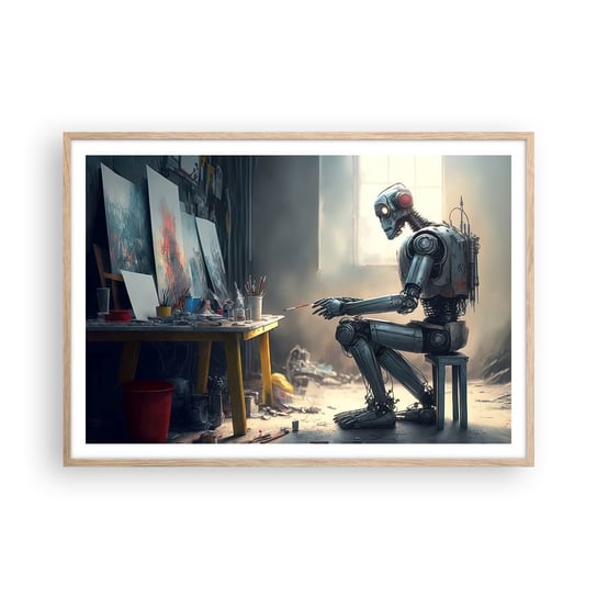 Obraz - Plakat - Akt kreacji - 100x70cm - Sztuka Malowanie Robot - Foto Plakaty w ramie koloru jasny dąb do Salonu Sypialni ARTTOR ARTTOR