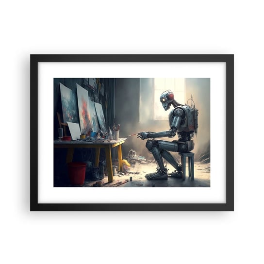 Obraz - Plakat - Akt kreacji - 40x30cm - Sztuka Malowanie Robot - Foto Plakaty na ścianę w czarnej ramie - Plakat do Salonu Sypialni ARTTOR ARTTOR