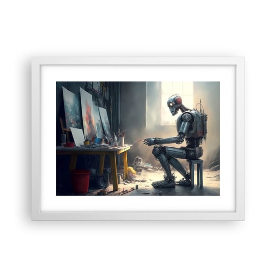 Obraz - Plakat - Akt kreacji - 40x30cm - Sztuka Malowanie Robot - Foto Plakaty na ścianę w ramie białej - Plakat do Salonu Sypialni ARTTOR ARTTOR