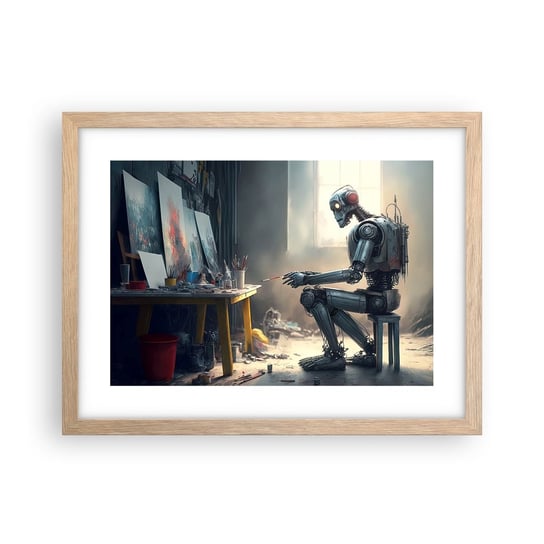 Obraz - Plakat - Akt kreacji - 40x30cm - Sztuka Malowanie Robot - Foto Plakaty na ścianę w ramie jasny dąb - Plakat do Salonu Sypialni ARTTOR ARTTOR