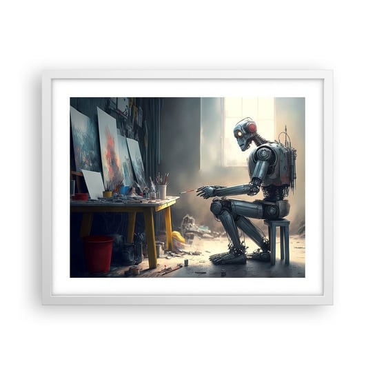 Obraz - Plakat - Akt kreacji - 50x40cm - Sztuka Malowanie Robot - Foto Plakaty w ramie koloru białego do Salonu Sypialni ARTTOR ARTTOR