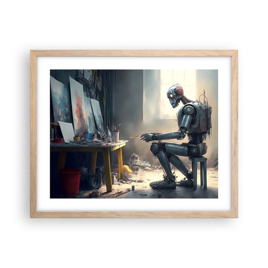 Obraz - Plakat - Akt kreacji - 50x40cm - Sztuka Malowanie Robot - Foto Plakaty w ramie koloru jasny dąb do Salonu Sypialni ARTTOR ARTTOR