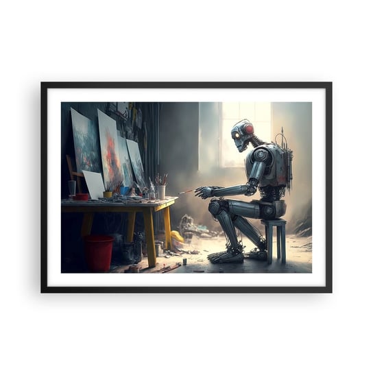 Obraz - Plakat - Akt kreacji - 70x50cm - Sztuka Malowanie Robot - Nowoczesny modny obraz Plakat czarna rama ARTTOR ARTTOR