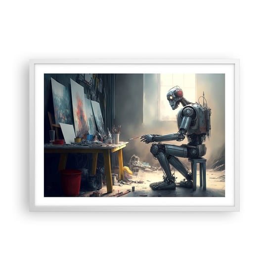 Obraz - Plakat - Akt kreacji - 70x50cm - Sztuka Malowanie Robot - Nowoczesny modny obraz Plakat rama biała ARTTOR ARTTOR