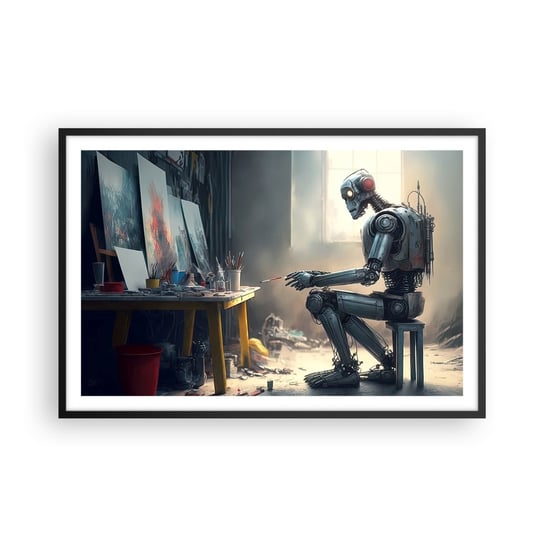 Obraz - Plakat - Akt kreacji - 91x61cm - Sztuka Malowanie Robot - Foto Plakaty na ścianę w czarnej ramie - Plakat do Salonu Sypialni ARTTOR ARTTOR