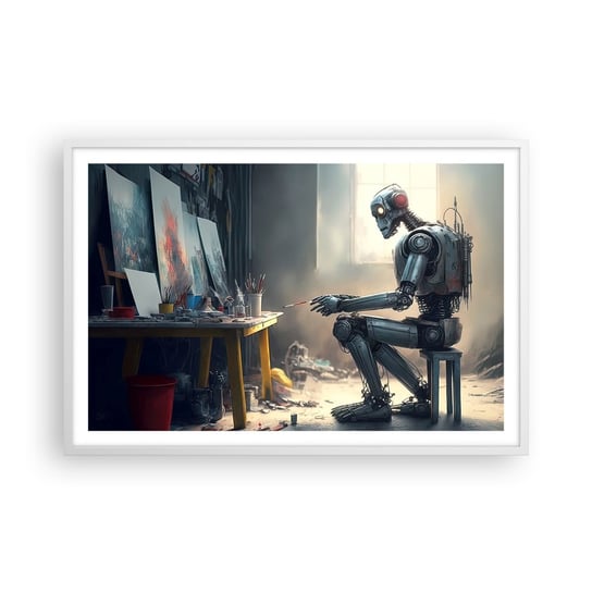 Obraz - Plakat - Akt kreacji - 91x61cm - Sztuka Malowanie Robot - Foto Plakaty na ścianę w ramie białej - Plakat do Salonu Sypialni ARTTOR ARTTOR
