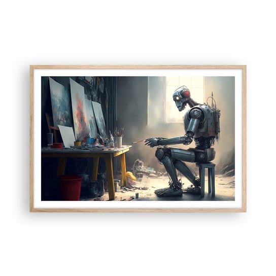 Obraz - Plakat - Akt kreacji - 91x61cm - Sztuka Malowanie Robot - Foto Plakaty na ścianę w ramie jasny dąb - Plakat do Salonu Sypialni ARTTOR ARTTOR
