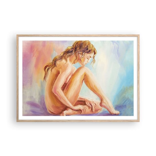 Obraz - Plakat - Akt młodości - 100x70cm - Kobieta Ciało Modelka - Foto Plakaty w ramie koloru jasny dąb do Salonu Sypialni ARTTOR ARTTOR