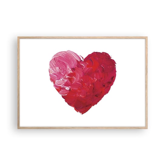 Obraz - Plakat - All you need is love - 100x70cm - Abstrakcja Czerwone Serce Symbol Miłości - Foto Plakaty w ramie koloru jasny dąb do Salonu Sypialni ARTTOR ARTTOR