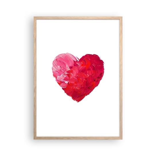 Obraz - Plakat - All you need is love - 50x70cm - Abstrakcja Czerwone Serce Symbol Miłości - Nowoczesny modny obraz Plakat rama jasny dąb ARTTOR ARTTOR