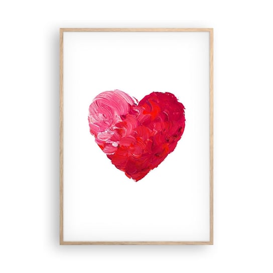 Obraz - Plakat - All you need is love - 70x100cm - Abstrakcja Czerwone Serce Symbol Miłości - Foto Plakaty w ramie koloru jasny dąb do Salonu Sypialni ARTTOR ARTTOR