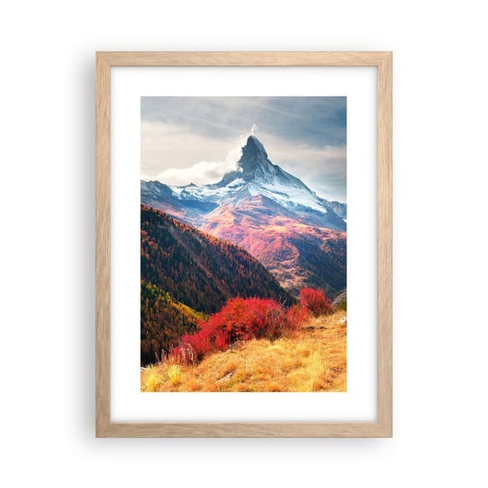 Obraz - Plakat - Alpejska jesień - 30x40cm - Krajobraz Alpy Szczyt - Foto Plakaty na ścianę w ramie jasny dąb - Plakat do Salonu Sypialni ARTTOR ARTTOR