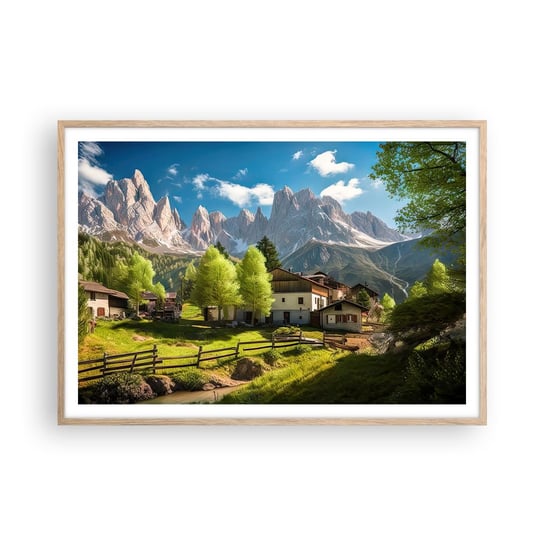 Obraz - Plakat - Alpejska sielanka - 100x70cm - Góry Krajobraz Alpy - Foto Plakaty w ramie koloru jasny dąb do Salonu Sypialni ARTTOR ARTTOR