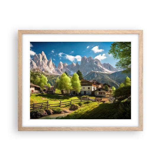 Obraz - Plakat - Alpejska sielanka - 50x40cm - Góry Krajobraz Alpy - Foto Plakaty w ramie koloru jasny dąb do Salonu Sypialni ARTTOR ARTTOR