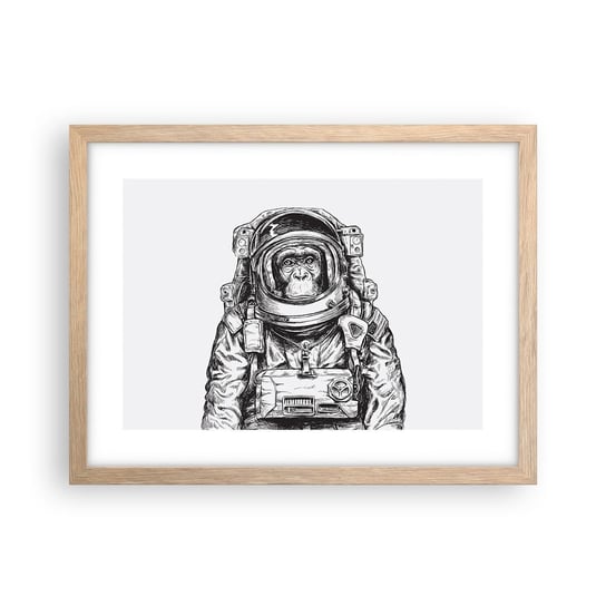 Obraz - Plakat - Alternatywna ewolucja - 40x30cm - Abstrakcja Astronauta Małpa - Foto Plakaty na ścianę w ramie jasny dąb - Plakat do Salonu Sypialni ARTTOR ARTTOR