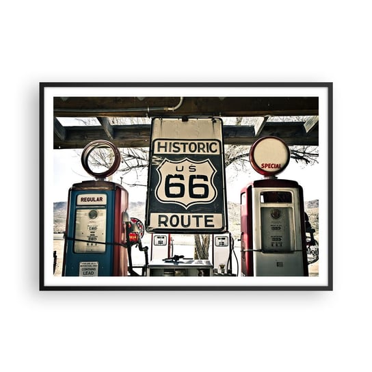 Obraz - Plakat - Amerykańska retro podróż - 100x70cm - Vintage Droga 66 Droga 66 - Foto Plakaty w ramie koloru czarnego do Salonu Sypialni ARTTOR ARTTOR