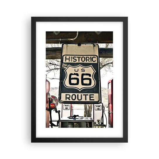 Obraz - Plakat - Amerykańska retro podróż - 30x40cm - Vintage Droga 66 Droga 66 - Foto Plakaty na ścianę w czarnej ramie - Plakat do Salonu Sypialni ARTTOR ARTTOR