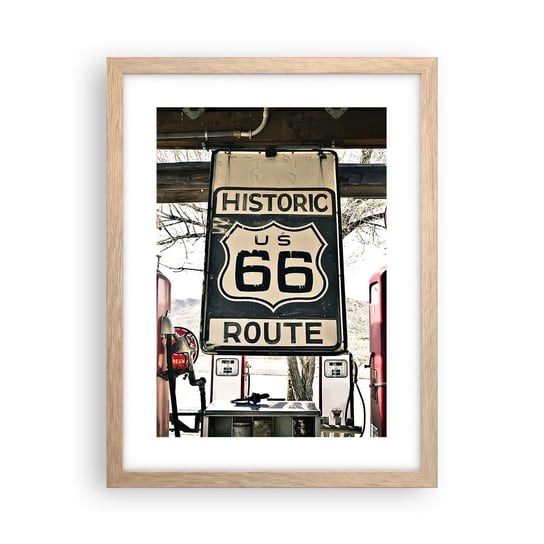 Obraz - Plakat - Amerykańska retro podróż - 30x40cm - Vintage Droga 66 Droga 66 - Foto Plakaty na ścianę w ramie jasny dąb - Plakat do Salonu Sypialni ARTTOR ARTTOR