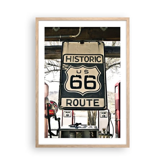 Obraz - Plakat - Amerykańska retro podróż - 50x70cm - Vintage Droga 66 Droga 66 - Nowoczesny modny obraz Plakat rama jasny dąb ARTTOR ARTTOR