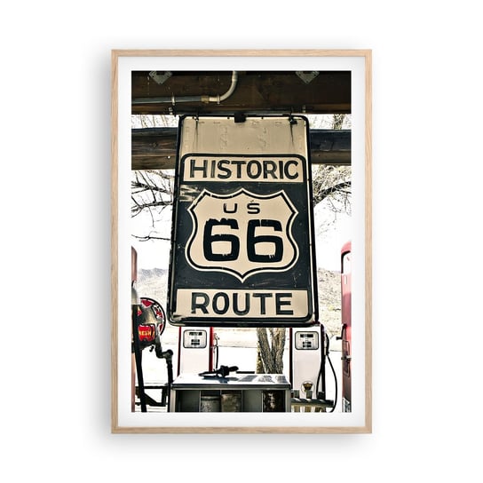 Obraz - Plakat - Amerykańska retro podróż - 61x91cm - Vintage Droga 66 Droga 66 - Foto Plakaty na ścianę w ramie jasny dąb - Plakat do Salonu Sypialni ARTTOR ARTTOR