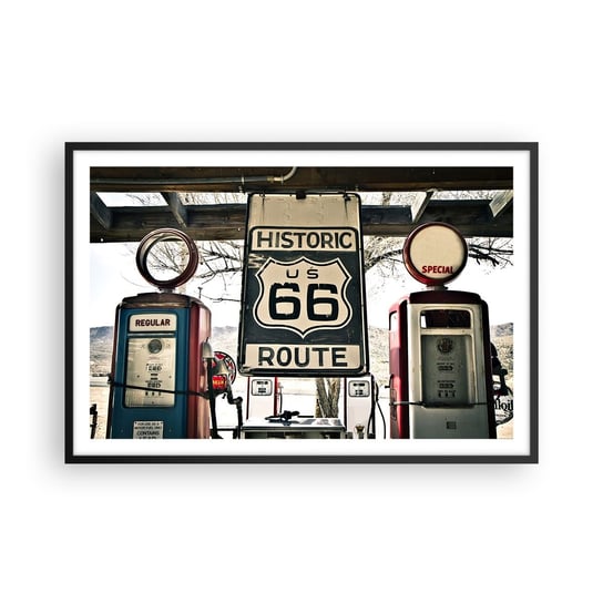 Obraz - Plakat - Amerykańska retro podróż - 91x61cm - Vintage Droga 66 Droga 66 - Foto Plakaty na ścianę w czarnej ramie - Plakat do Salonu Sypialni ARTTOR ARTTOR