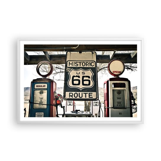 Obraz - Plakat - Amerykańska retro podróż - 91x61cm - Vintage Droga 66 Droga 66 - Foto Plakaty na ścianę w ramie białej - Plakat do Salonu Sypialni ARTTOR ARTTOR