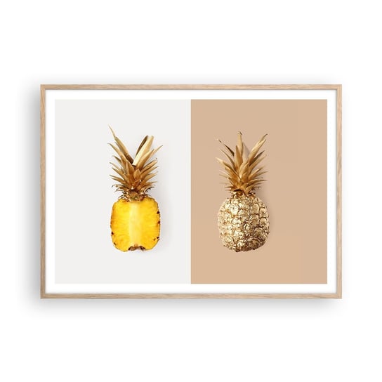 Obraz - Plakat - Ananas dla nas - 100x70cm - Ananas Owoce Deser - Foto Plakaty w ramie koloru jasny dąb do Salonu Sypialni ARTTOR ARTTOR