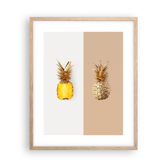 Obraz - Plakat - Ananas dla nas - 40x50cm - Ananas Owoce Deser - Foto Plakaty w ramie koloru jasny dąb do Salonu Sypialni ARTTOR ARTTOR
