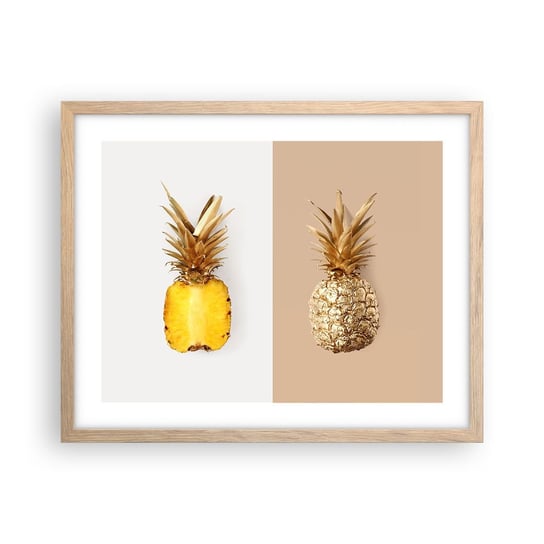 Obraz - Plakat - Ananas dla nas - 50x40cm - Ananas Owoce Deser - Foto Plakaty w ramie koloru jasny dąb do Salonu Sypialni ARTTOR ARTTOR