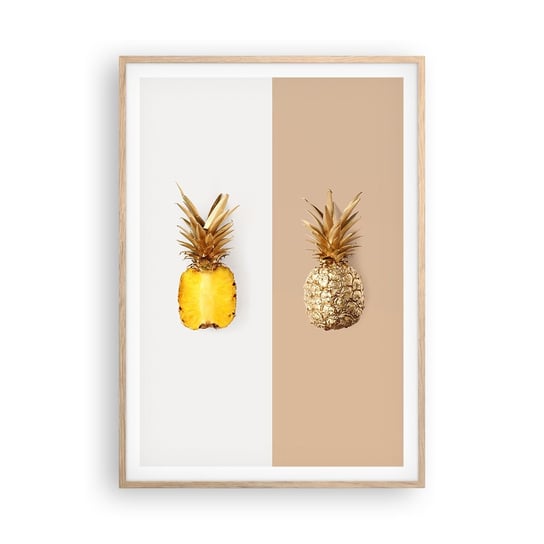 Obraz - Plakat - Ananas dla nas - 70x100cm - Ananas Owoce Deser - Foto Plakaty w ramie koloru jasny dąb do Salonu Sypialni ARTTOR ARTTOR