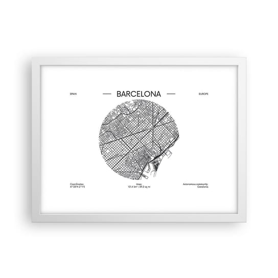Obraz - Plakat - Anatomia Barcelony - 40x30cm - Mapa Barcelona Hiszpania - Foto Plakaty na ścianę w ramie białej - Plakat do Salonu Sypialni ARTTOR ARTTOR