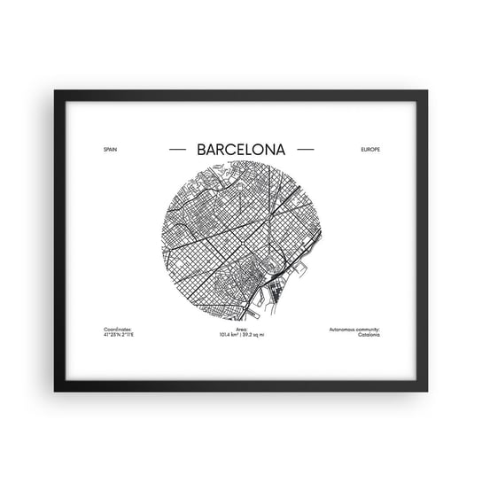 Obraz - Plakat - Anatomia Barcelony - 50x40cm - Mapa Barcelona Hiszpania - Foto Plakaty w ramie koloru czarnego do Salonu Sypialni ARTTOR ARTTOR