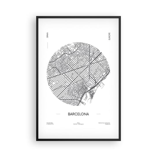 Obraz - Plakat - Anatomia Barcelony - 61x91cm - Mapa Barcelona Hiszpania - Foto Plakaty na ścianę w czarnej ramie - Plakat do Salonu Sypialni ARTTOR ARTTOR