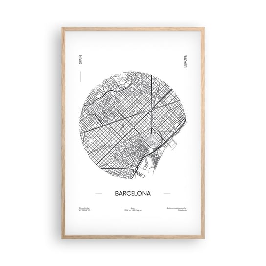 Obraz - Plakat - Anatomia Barcelony - 61x91cm - Mapa Barcelona Hiszpania - Foto Plakaty na ścianę w ramie jasny dąb - Plakat do Salonu Sypialni ARTTOR ARTTOR