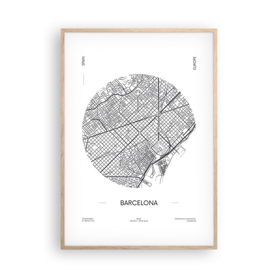 Obraz - Plakat - Anatomia Barcelony - 70x100cm - Mapa Barcelona Hiszpania - Foto Plakaty w ramie koloru jasny dąb do Salonu Sypialni ARTTOR ARTTOR