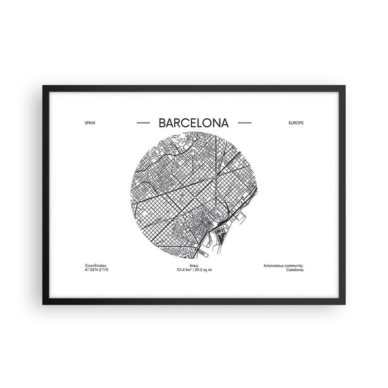 Obraz - Plakat - Anatomia Barcelony - 70x50cm - Mapa Barcelona Hiszpania - Nowoczesny modny obraz Plakat czarna rama ARTTOR ARTTOR
