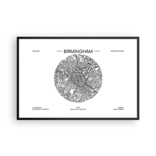 Obraz - Plakat - Anatomia Birmingham - 91x61cm - Mapa Birmingham Anglia - Foto Plakaty na ścianę w czarnej ramie - Plakat do Salonu Sypialni ARTTOR ARTTOR