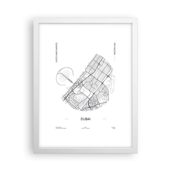 Obraz - Plakat - Anatomia Dubaju - 30x40cm - Mapa Dubaj Zjednoczone Emiraty Arabskie - Foto Plakaty na ścianę w ramie białej - Plakat do Salonu Sypialni ARTTOR ARTTOR