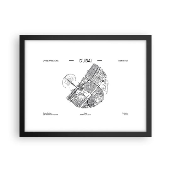 Obraz - Plakat - Anatomia Dubaju - 40x30cm - Mapa Dubaj Zjednoczone Emiraty Arabskie - Foto Plakaty na ścianę w czarnej ramie - Plakat do Salonu Sypialni ARTTOR ARTTOR