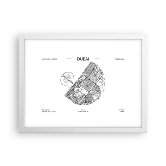 Obraz - Plakat - Anatomia Dubaju - 40x30cm - Mapa Dubaj Zjednoczone Emiraty Arabskie - Foto Plakaty na ścianę w ramie białej - Plakat do Salonu Sypialni ARTTOR ARTTOR