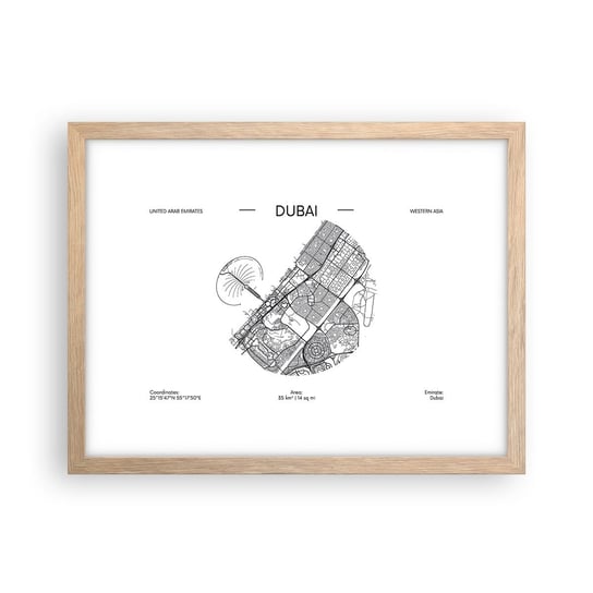 Obraz - Plakat - Anatomia Dubaju - 40x30cm - Mapa Dubaj Zjednoczone Emiraty Arabskie - Foto Plakaty na ścianę w ramie jasny dąb - Plakat do Salonu Sypialni ARTTOR ARTTOR