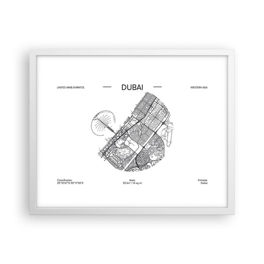 Obraz - Plakat - Anatomia Dubaju - 50x40cm - Mapa Dubaj Zjednoczone Emiraty Arabskie - Foto Plakaty w ramie koloru białego do Salonu Sypialni ARTTOR ARTTOR