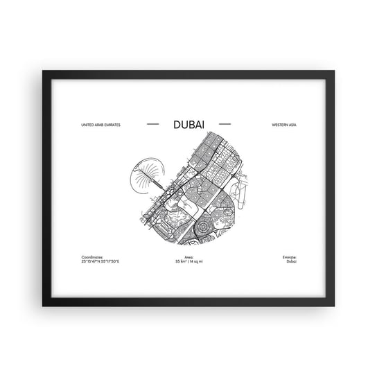 Obraz - Plakat - Anatomia Dubaju - 50x40cm - Mapa Dubaj Zjednoczone Emiraty Arabskie - Foto Plakaty w ramie koloru czarnego do Salonu Sypialni ARTTOR ARTTOR