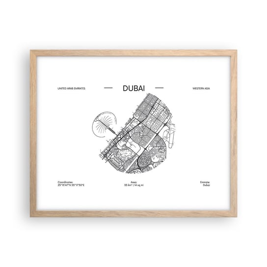 Obraz - Plakat - Anatomia Dubaju - 50x40cm - Mapa Dubaj Zjednoczone Emiraty Arabskie - Foto Plakaty w ramie koloru jasny dąb do Salonu Sypialni ARTTOR ARTTOR