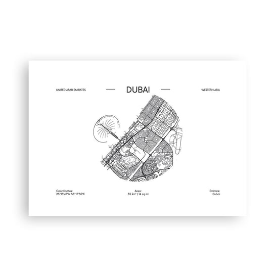 Obraz - Plakat - Anatomia Dubaju - 70x50cm - Mapa Dubaj Zjednoczone Emiraty Arabskie - Nowoczesny modny obraz Plakat bez ramy do Salonu Sypialni ARTTOR ARTTOR