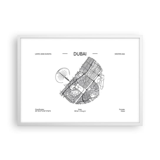 Obraz - Plakat - Anatomia Dubaju - 70x50cm - Mapa Dubaj Zjednoczone Emiraty Arabskie - Nowoczesny modny obraz Plakat rama biała ARTTOR ARTTOR