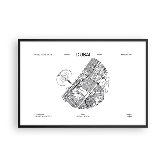 Obraz - Plakat - Anatomia Dubaju - 91x61cm - Mapa Dubaj Zjednoczone Emiraty Arabskie - Foto Plakaty na ścianę w czarnej ramie - Plakat do Salonu Sypialni ARTTOR ARTTOR