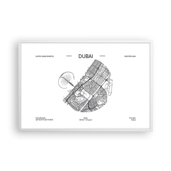 Obraz - Plakat - Anatomia Dubaju - 91x61cm - Mapa Dubaj Zjednoczone Emiraty Arabskie - Foto Plakaty na ścianę w ramie białej - Plakat do Salonu Sypialni ARTTOR ARTTOR