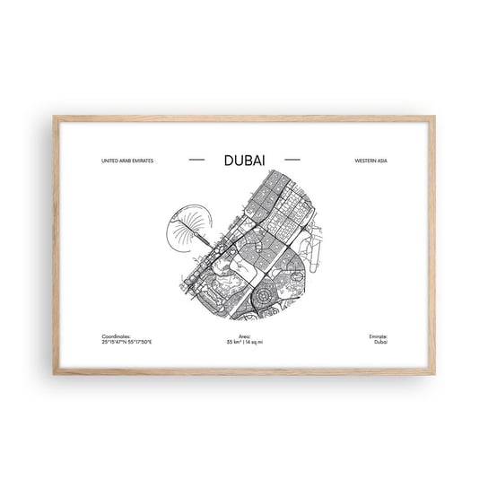 Obraz - Plakat - Anatomia Dubaju - 91x61cm - Mapa Dubaj Zjednoczone Emiraty Arabskie - Foto Plakaty na ścianę w ramie jasny dąb - Plakat do Salonu Sypialni ARTTOR ARTTOR