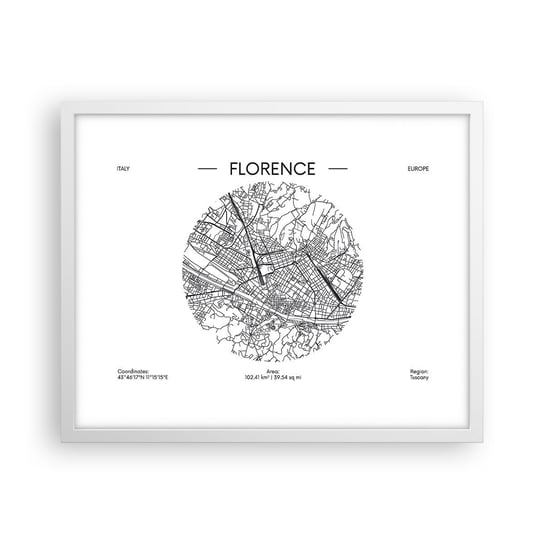 Obraz - Plakat - Anatomia Florencji - 50x40cm - Mapa Florencja Włochy - Foto Plakaty w ramie koloru białego do Salonu Sypialni ARTTOR ARTTOR